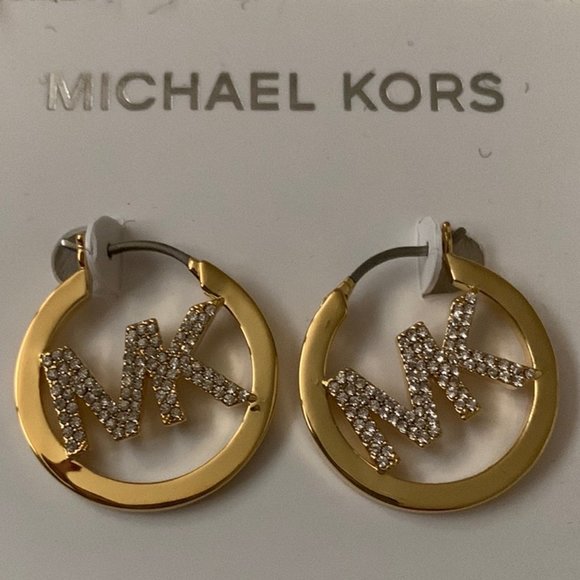 MICHAEL KORS Pave Signature Logo Hoop Earrings in Gold - Picture 3 of 3